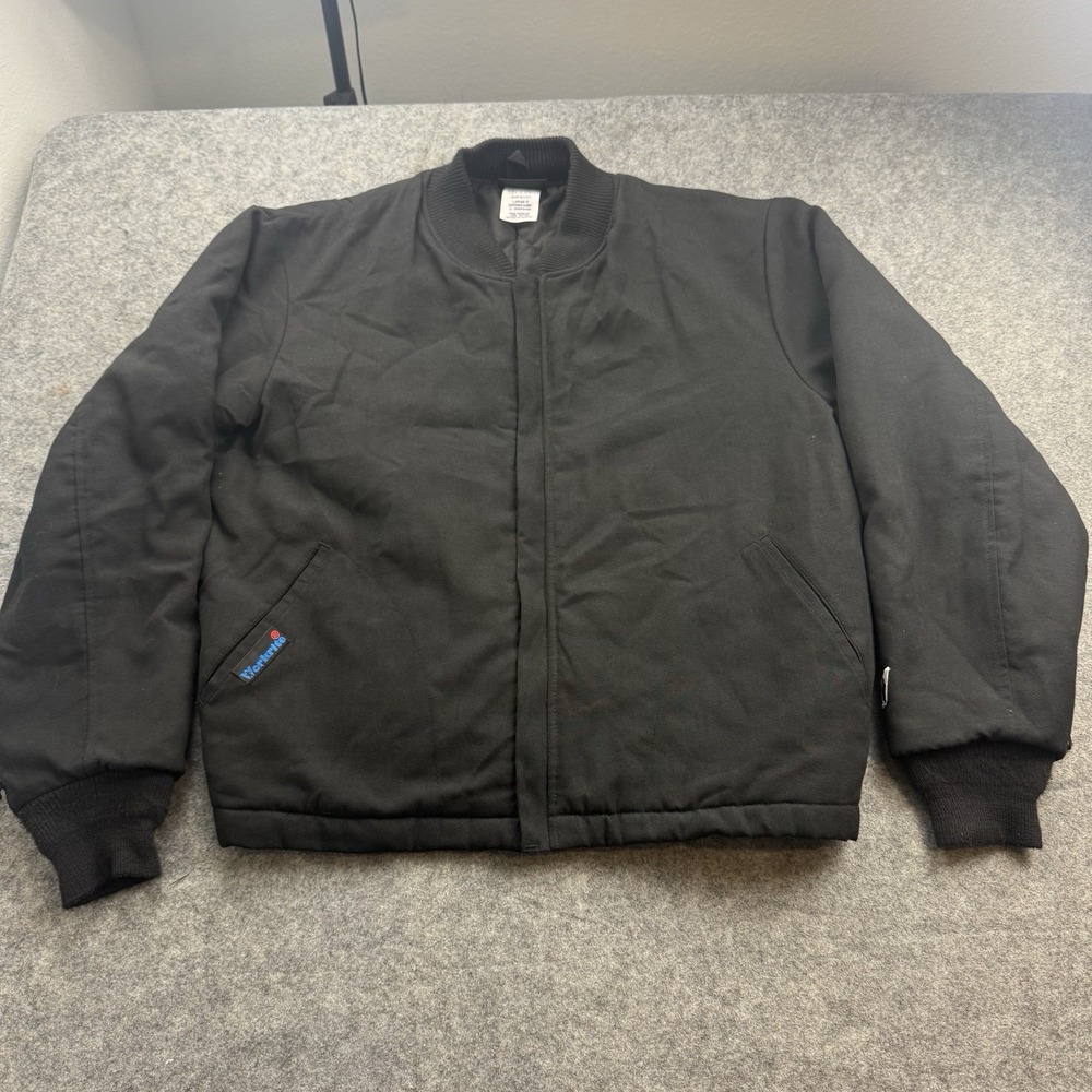 VTG Workrite FR Jacket Mens L Black Nomex IIIA Full Zip Bomber USA Quilt Lined